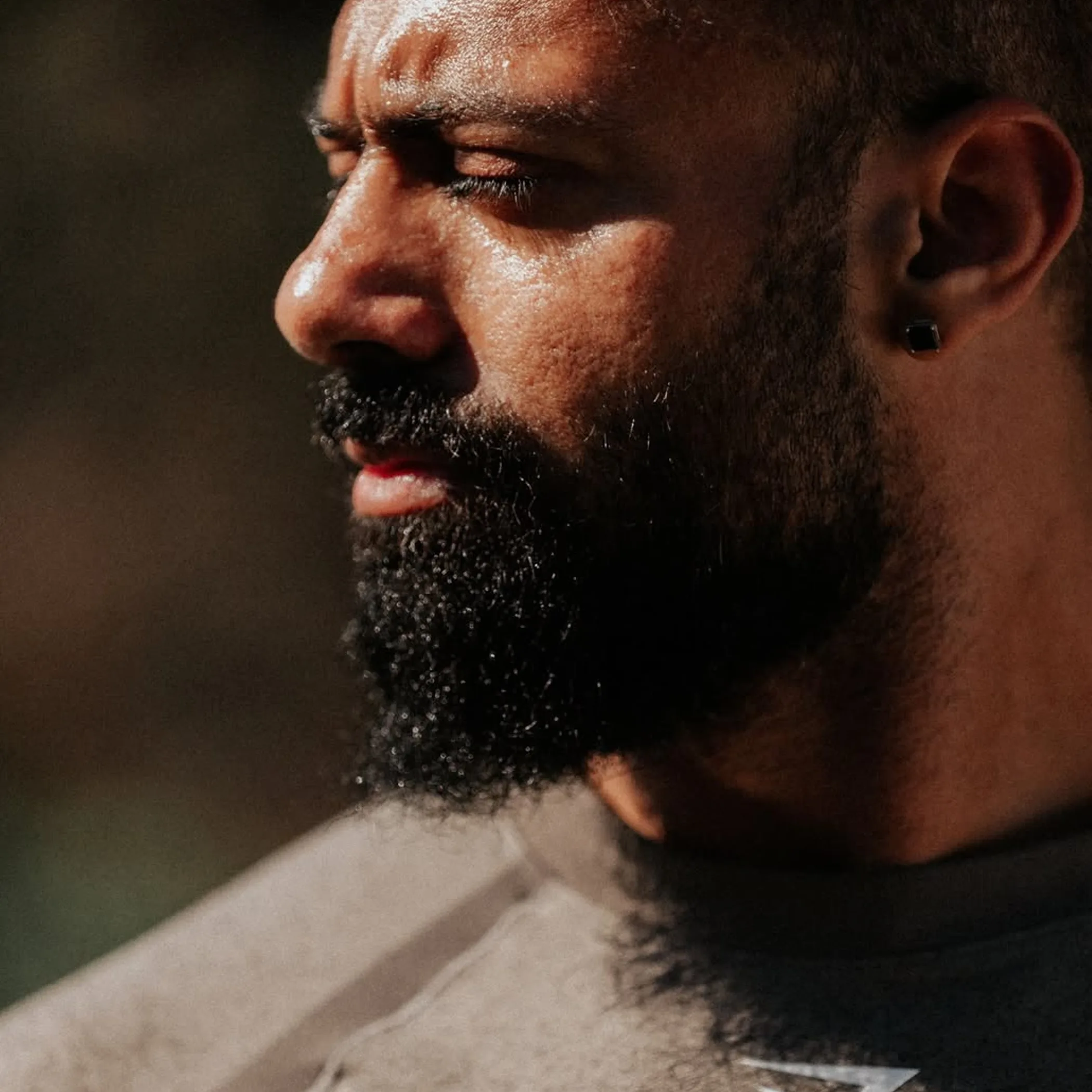 close-up of bearded man's skin