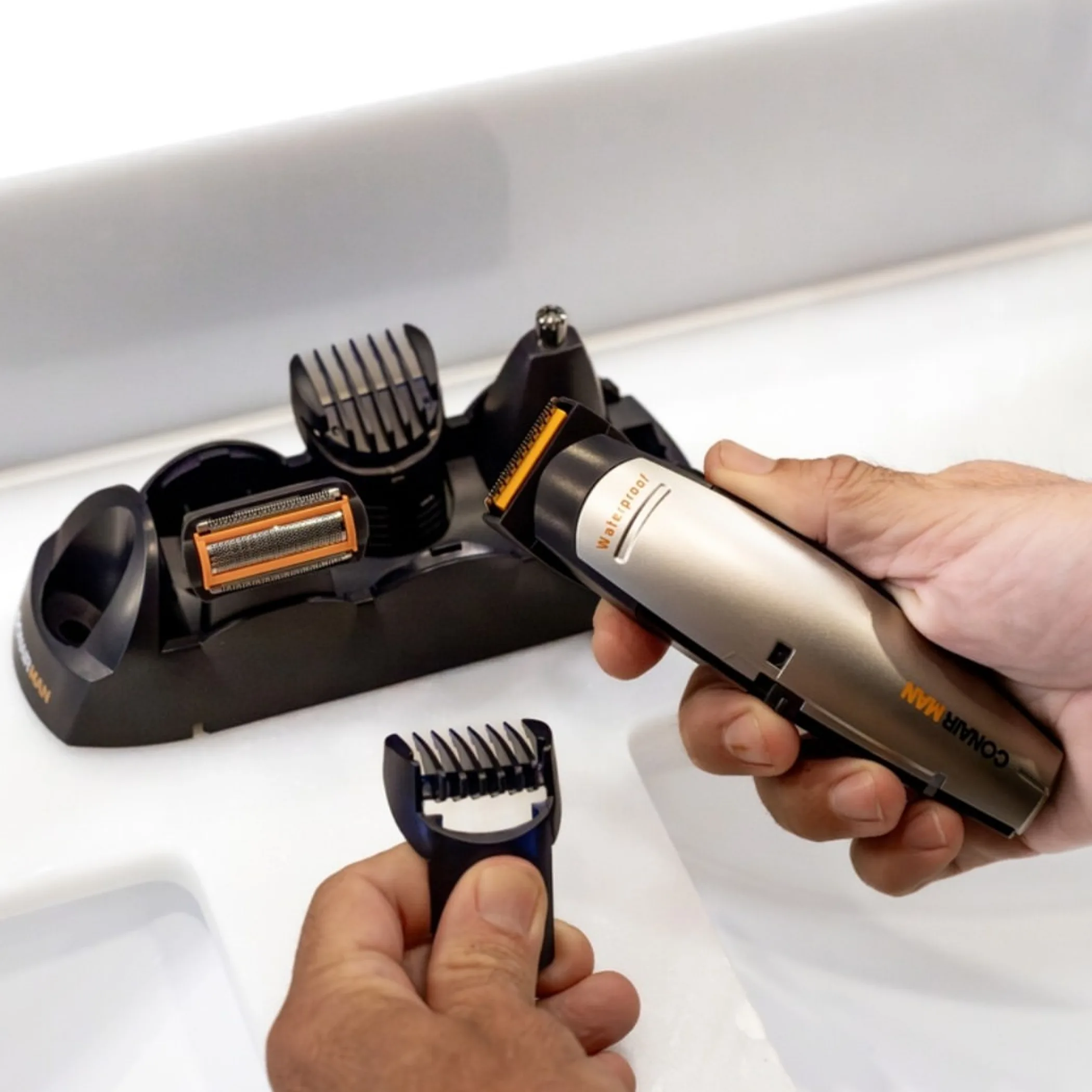 men's beard grooming tool close-up